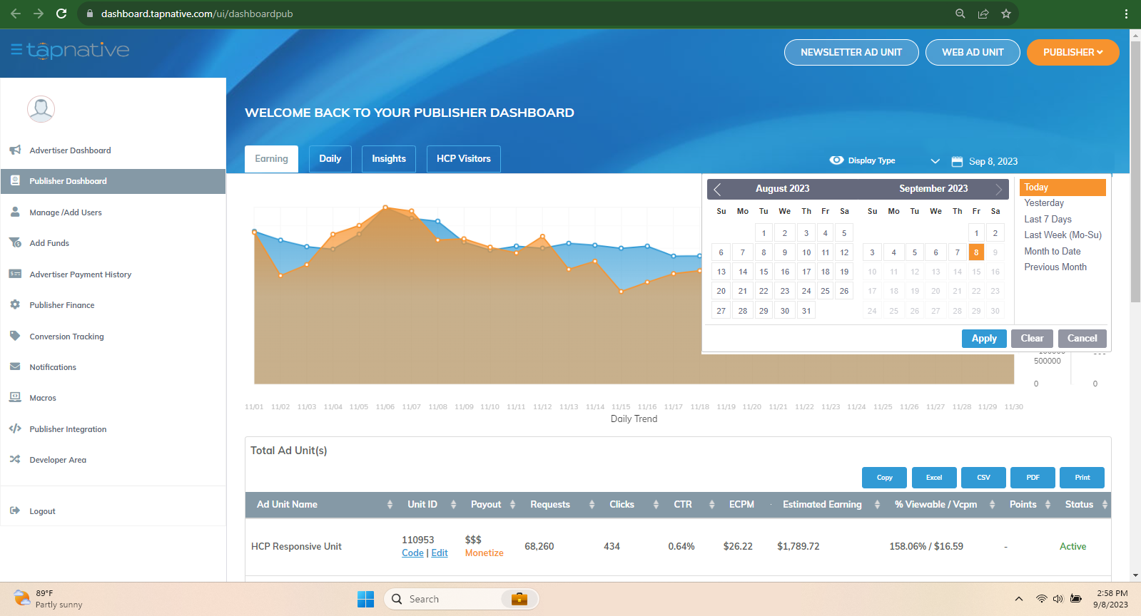 HCP-Publisher-Monetization-dashboard