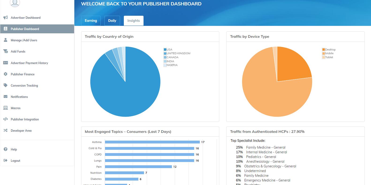 Tap Native Dashboard